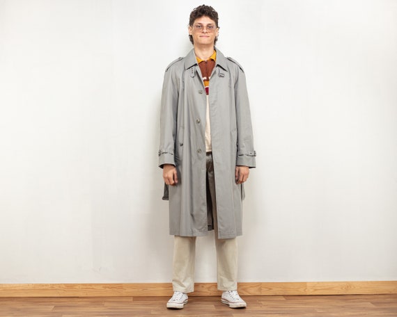 Trench Coat Men Vintage 70's Grey Longline Overcoat Belted - Etsy
