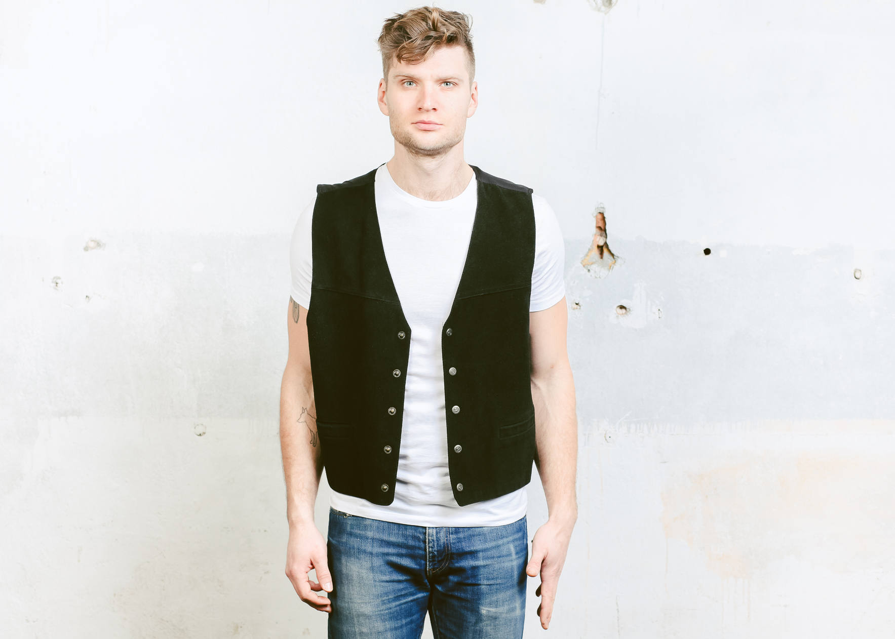 90s-mens-black-suede-vest-vintage-1990s-sleeveless-smart-waistcoat-man