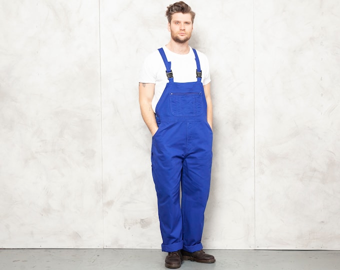 Blue Work Jumpsuit vintage 80's 1980s men work jumpsuit chore dungarees garage car mechanic cover jumpsuit fashion clothing size large l