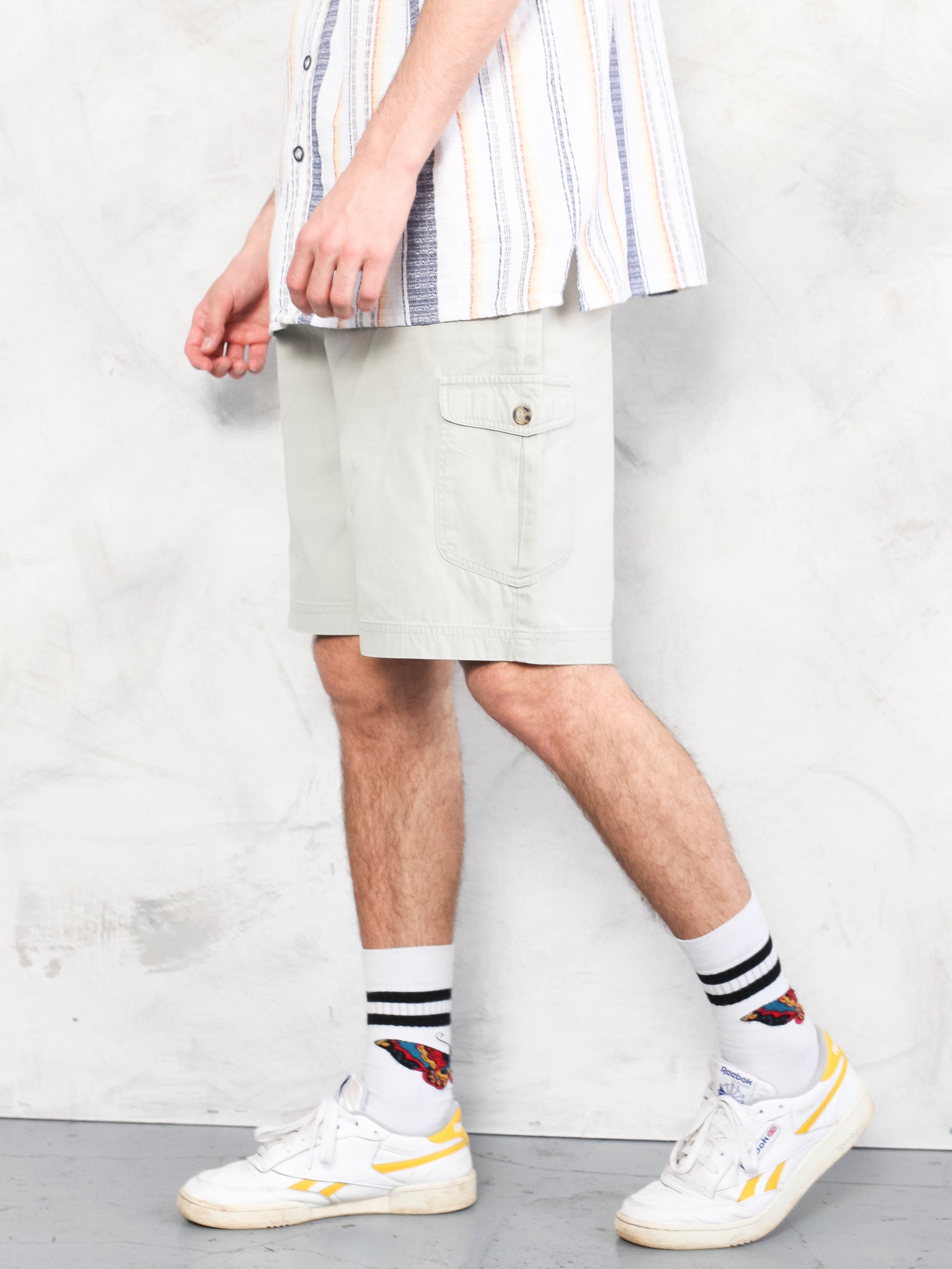 Grey Cargo Shorts men vintage 90s shorts everyday beige pants ...