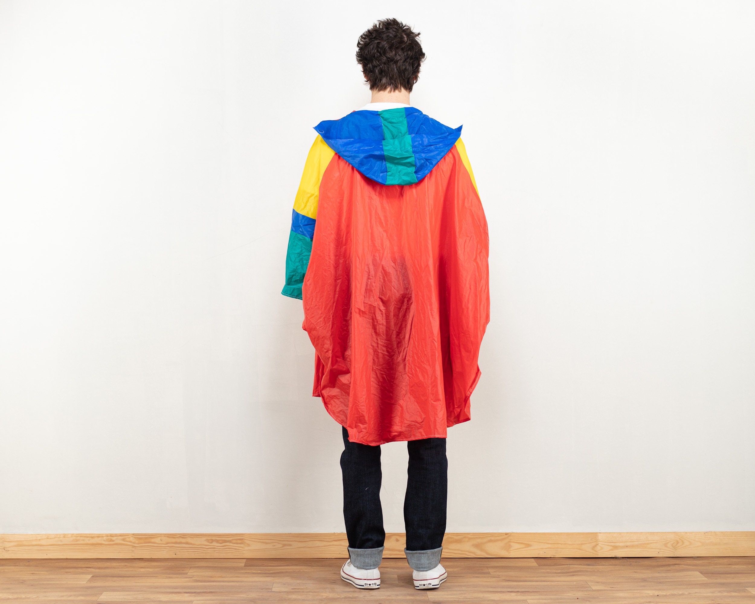 Men Rain Poncho 80s vintage PVC coat rain jacket hooded rain coat men