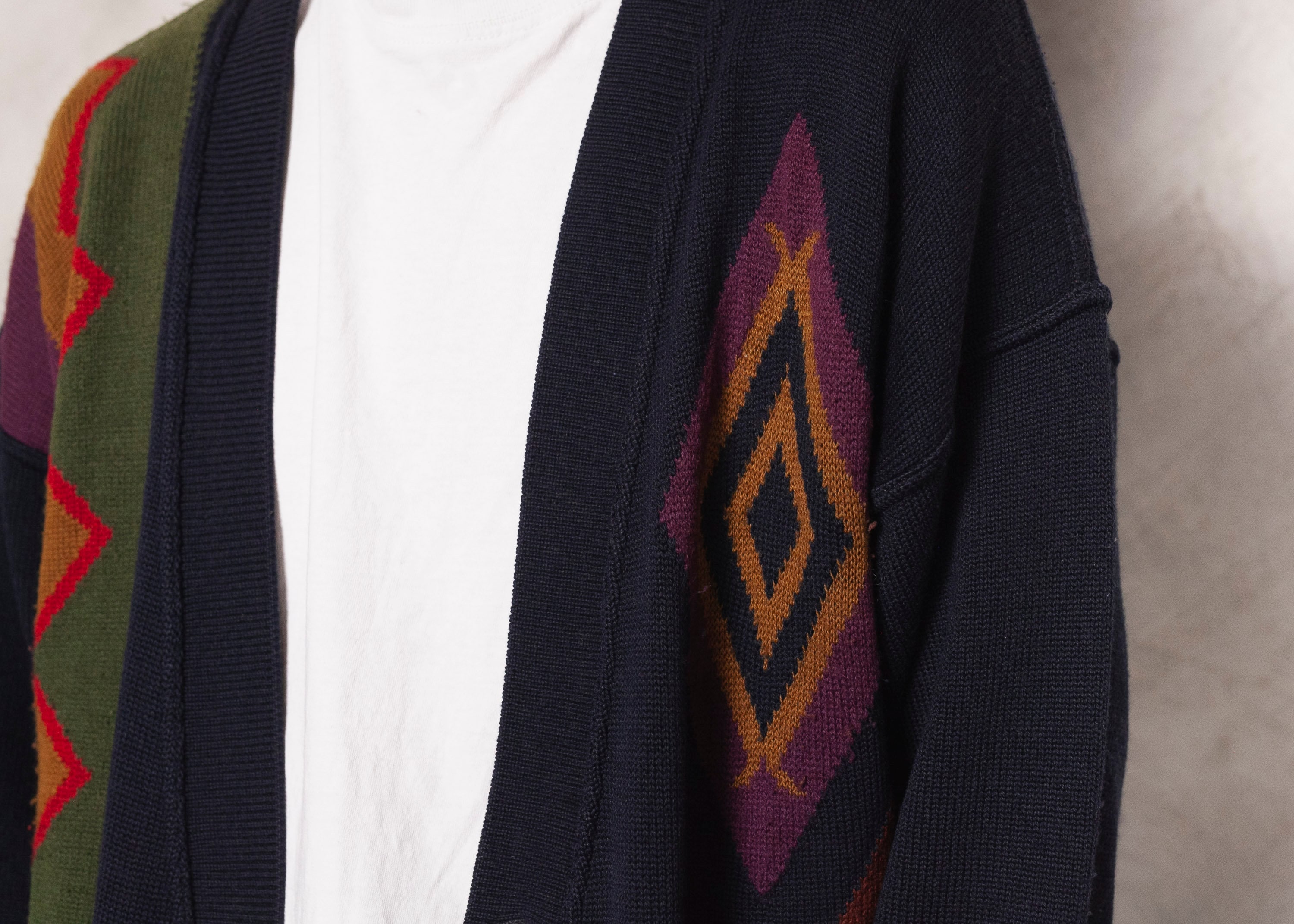 Geometric Print Cardigan Blue Men Vintage 90s Knit Cardigan Knitted