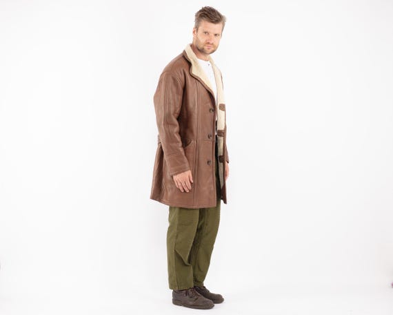 Herren Schaffell Mantel, Größe L XL, Lammfell Herren Mantel, 70er