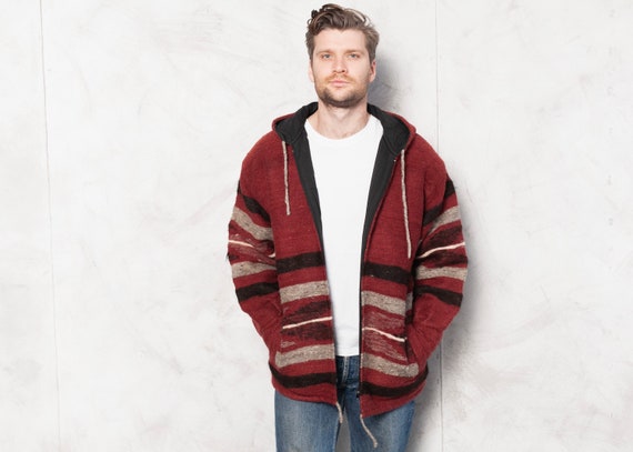 Wool Aztec Hoodie Men's 70s Vintage Zip Up Winter