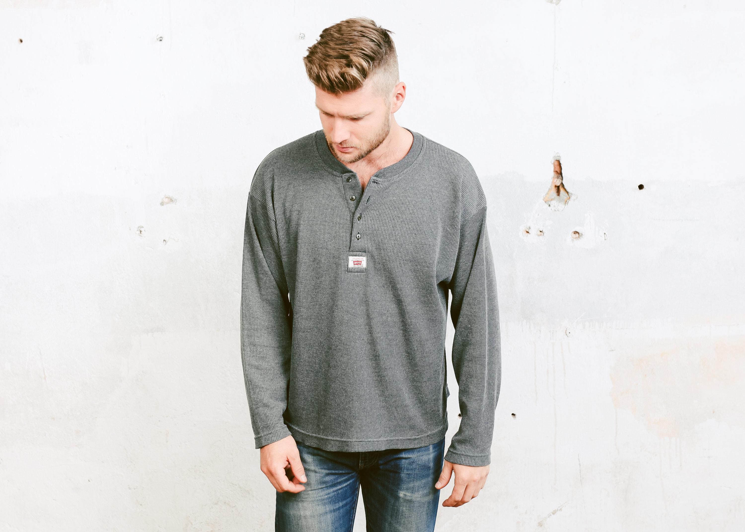 uddybe hævn Ønske Levi's Henley Shirt . Grey Vintage 90s Sweater Monochrome Normcore Grunge  Hipster Sweater . size Extra Large XL