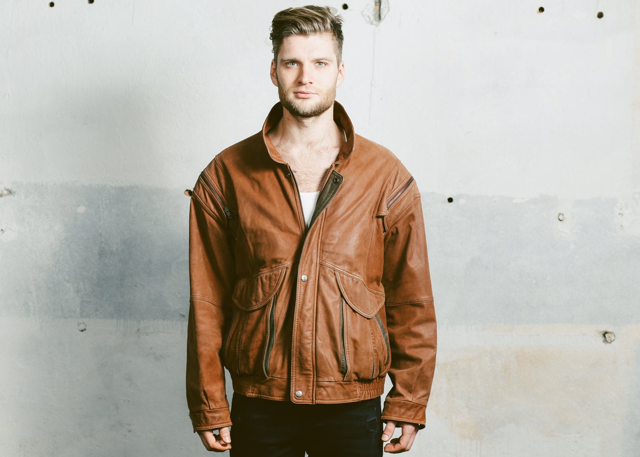 1980s leather bomber clearance jacket