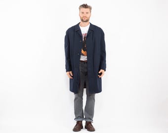70s Blue Cotton Blend Mac Coat, Vintage, Layering Coat, Men's Size L
