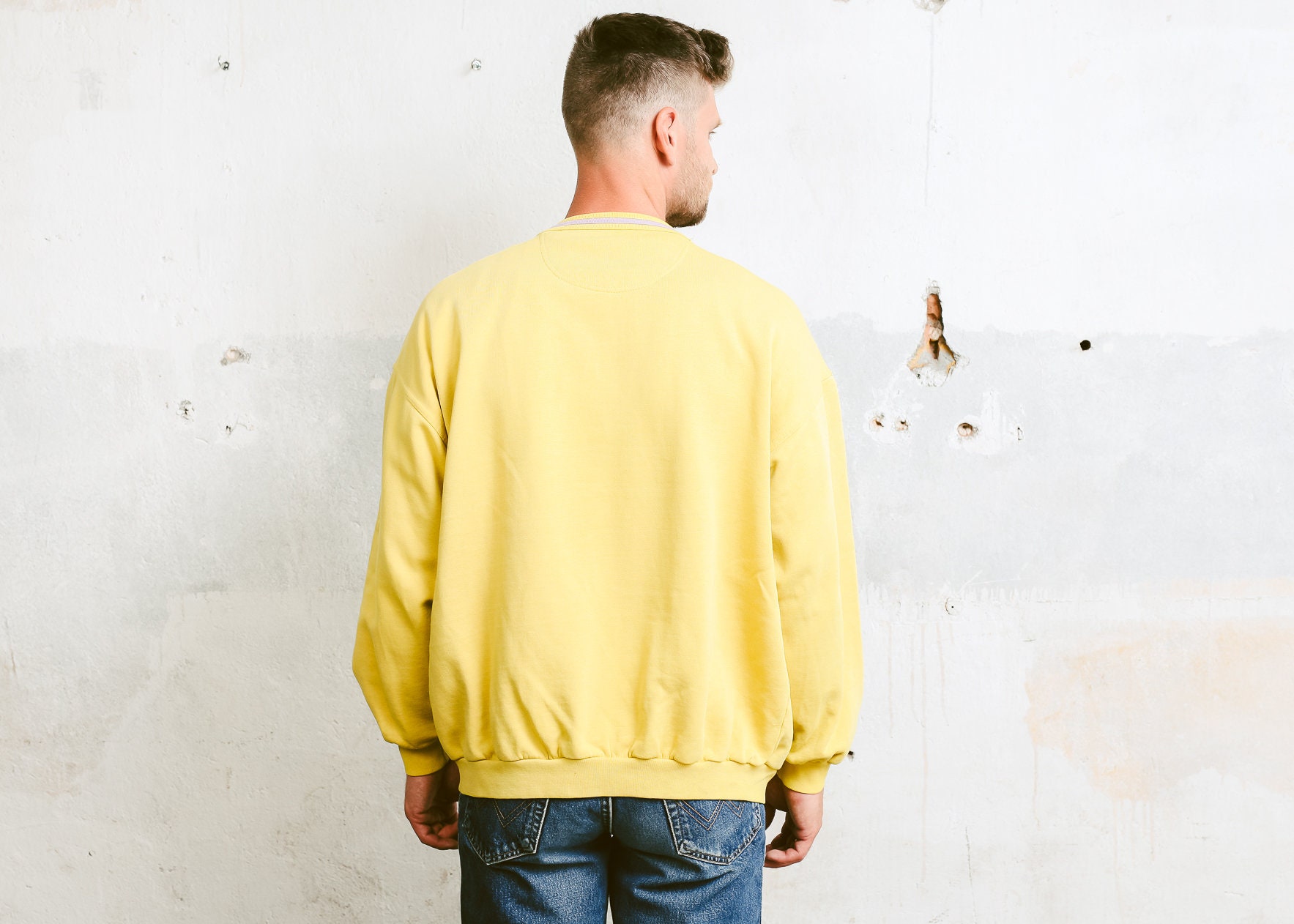 Men Cardigan Sweater . Vintage 80s Jacket Yellow Cotton Sweatshirt ...
