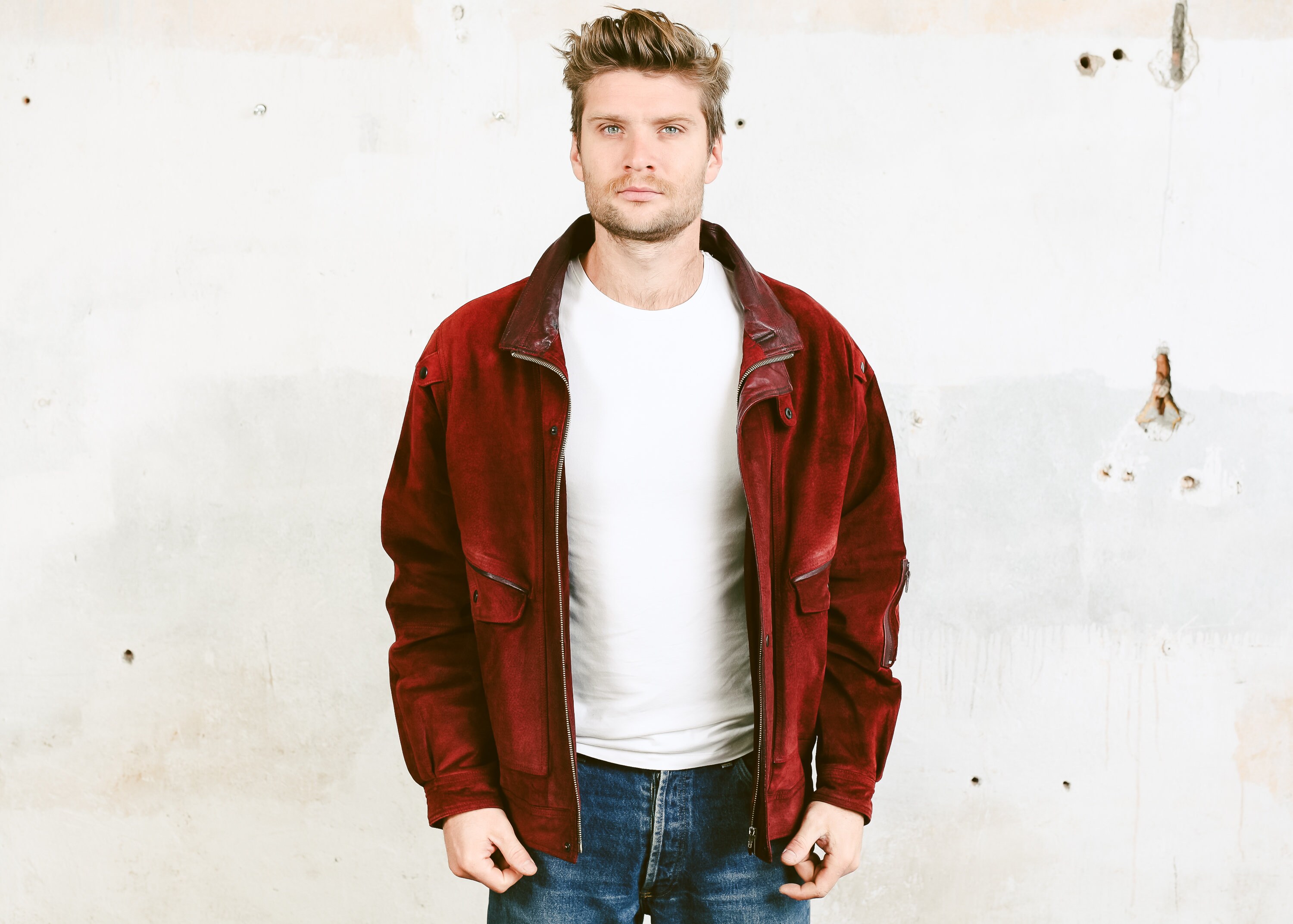 red suede bomber jacket