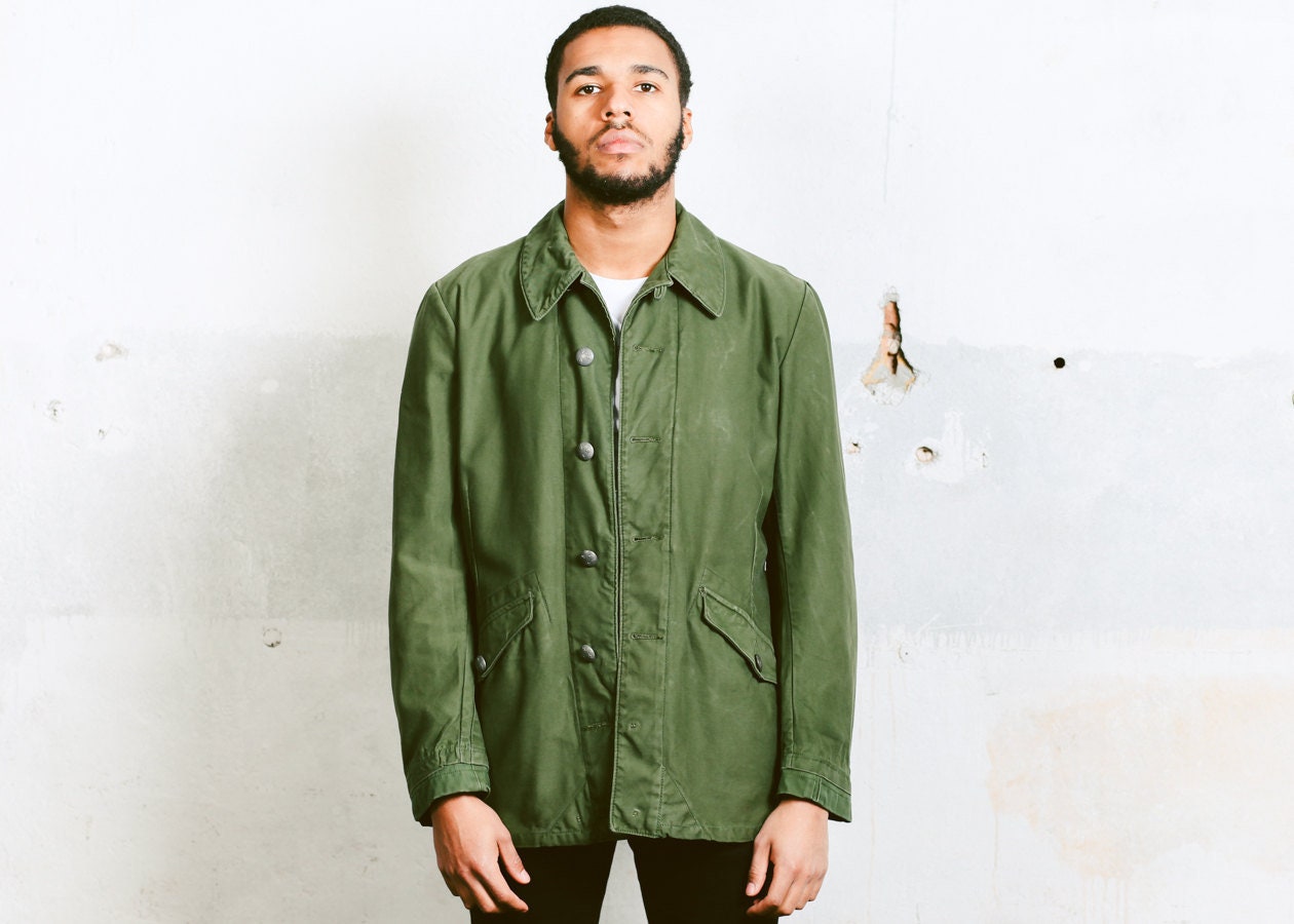 Military Jacket . Vintage 70s Mens Green Army Coat Swedish PARKA Jacket ...