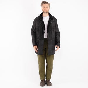 80&#39;s Black Sheepskin Coat, Men Size Large L Sheepskin Coat, Men&#39;s Shearling Coat, Black Fur Leather Overcoat, Men Western Coat, BetaMenswear