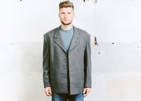 Minimalist Wool Jacket . Vintage 70s Military Coat