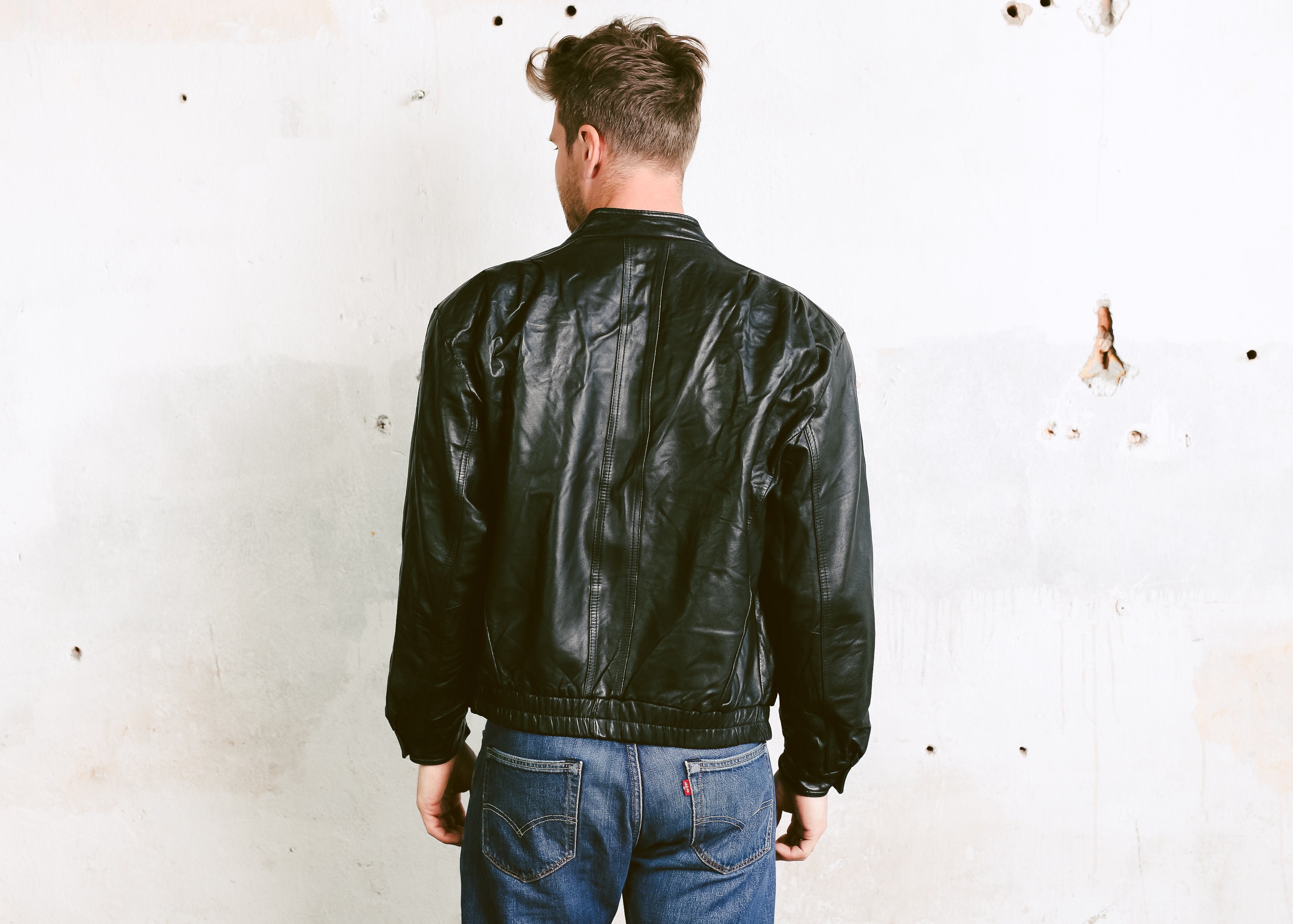 Black Leather Bomber Jacket . Vintage 90s Flight Aviator Jacket Leather ...