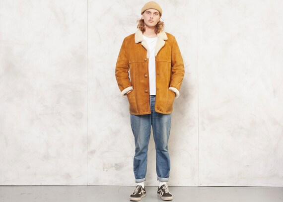 Winter Sheepskin Coat Vintage 70s Shearling Coat M
