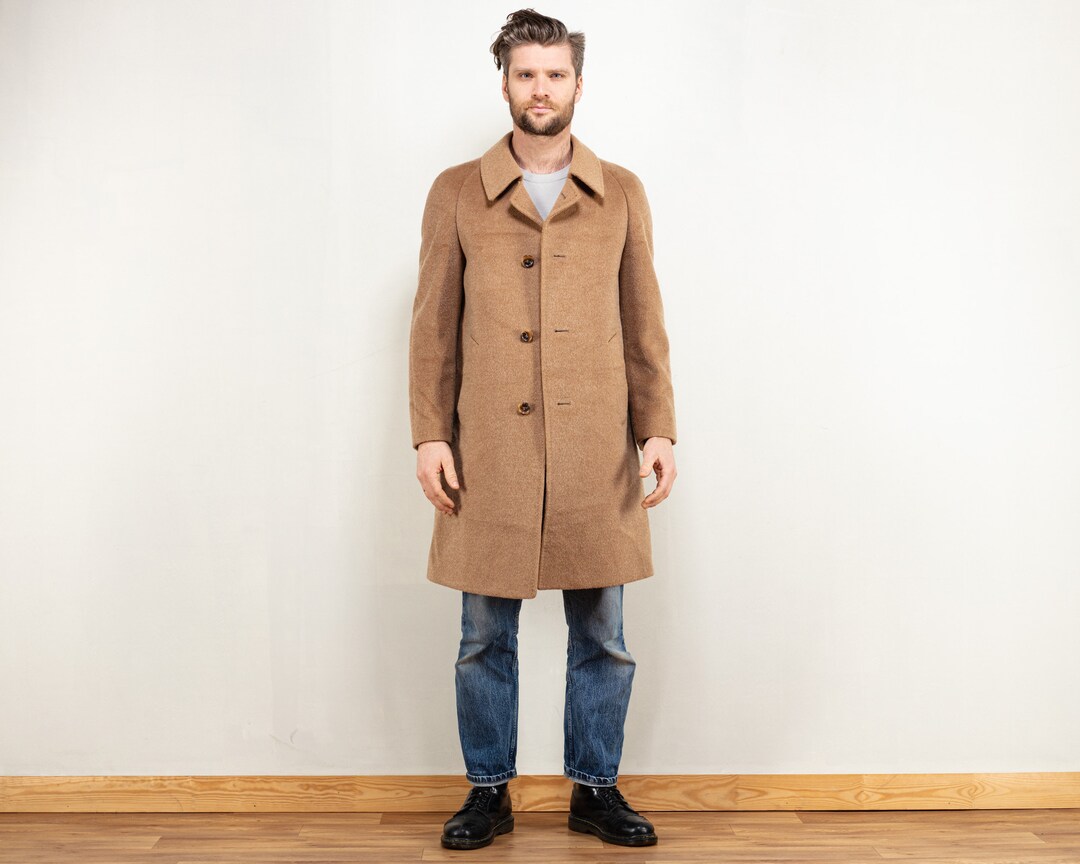 Men Wool Coat 80s Vintage Men Beige Wool Mohair Coat Classy Men Coat ...