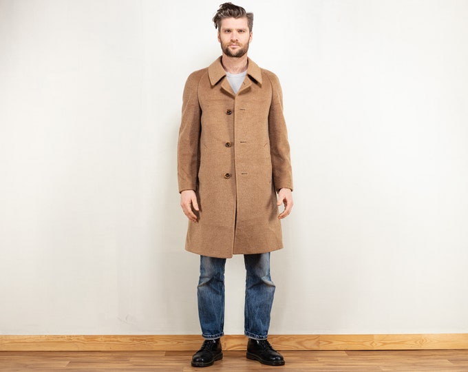 Men Wool Coat 80s vintage men beige wool mohair coat classy men coat minimalist style clothing minimalistic preppy men style size small S