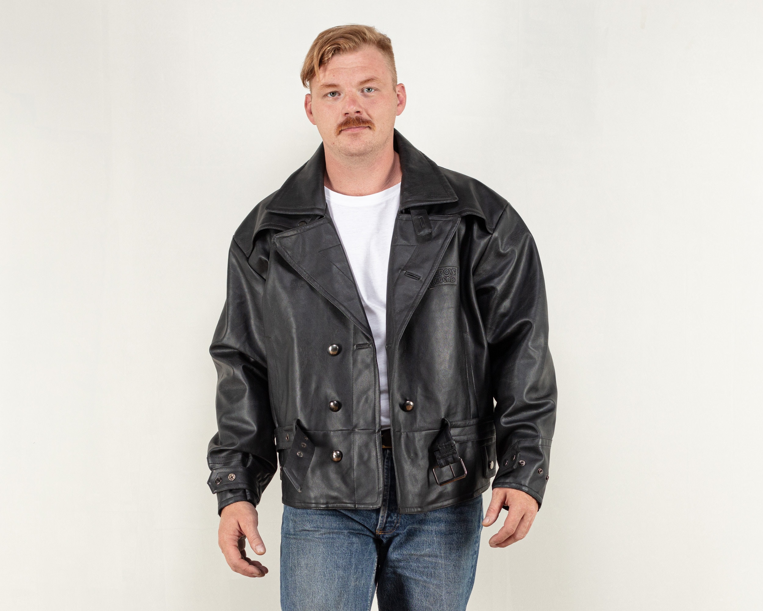 Black Leather Jacket vintage 90's rocker jacket grunge jacket men gift idea men vintage clothing leather jacket size extra large xl