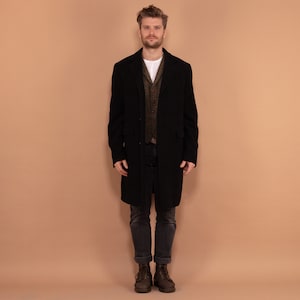 Wool Blend Coat 00s, Wool Coat In Black Size L, Vintage Wool Coat, Autumn Wool Coat, 90s Coat, Minimalist Coat, Men Vintage Outerwear