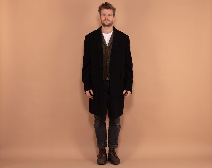 Wool Blend Coat 00s, Wool Coat In Black Size L, Vintage Wool Coat, Autumn Wool Coat, 90s Coat, Minimalist Coat, Men Vintage Outerwear
