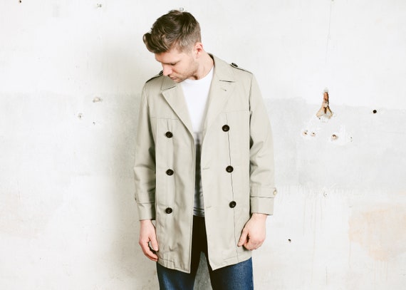 Men 70s Grey Pea Coat . Vintage 1970s Coat Top Coa