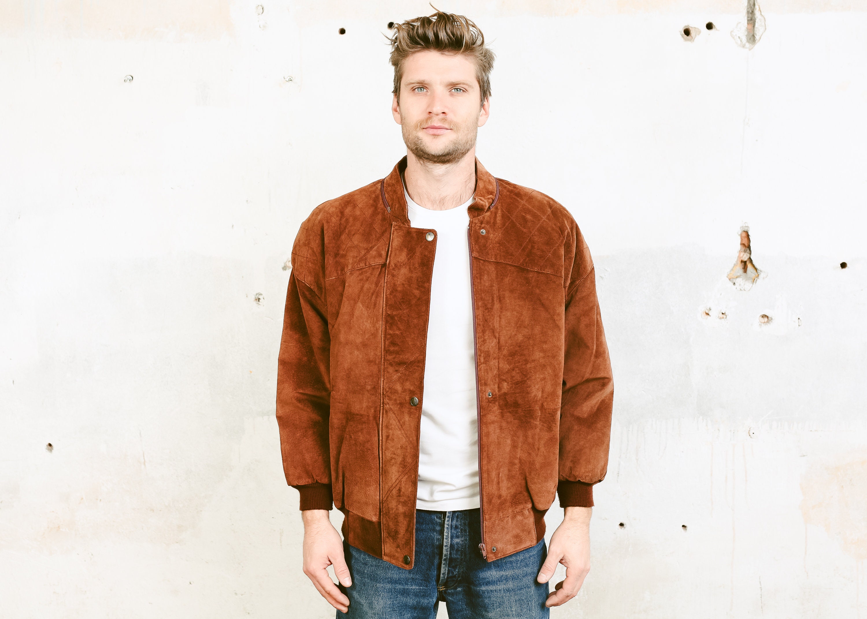 Brown Suede Aviator Jacket . Vintage Men Pilot Jacket Coat Flight ...