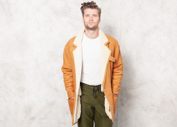 70s Sheepskin Coat Vintage Shearling Coat Men Wint