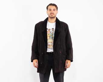 90s Brown Sheepskin Shearling Coat, Vintage Retro Leather, Mens Size L