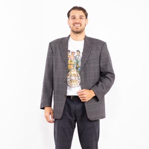 1990er Jahre Karierter Grauer Wollblazer, Herren Größe L Vintage Wollblazer, Retro Sport Sakko, Erbs Mode, Old Geld Stil