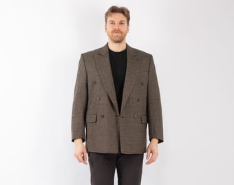 90s Vintage Beige Wool Blazer Jacket, Retro Sport Coat, Men's Size L