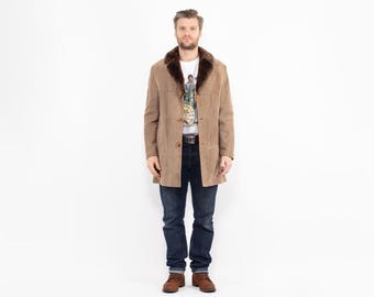 70s Vintage Sherpa-Mantel aus Wildleder im Western-Cowboy-Stil, Herrengröße M
