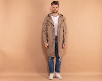 90s Hooded Trench Coat, Size L/XL, Vintage Trench Coat, Layering Coat, Office Coat, Commuter Coat, Minimalist Outerwear, Belted Trench Coat