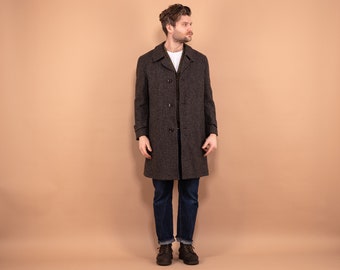 70s Kynoch Wool Coat, Size Medium, Brown Wool Overcoat, Retro Wool Coat, Vintage Men Clothing, Classic Long Coat, Made in Scotland