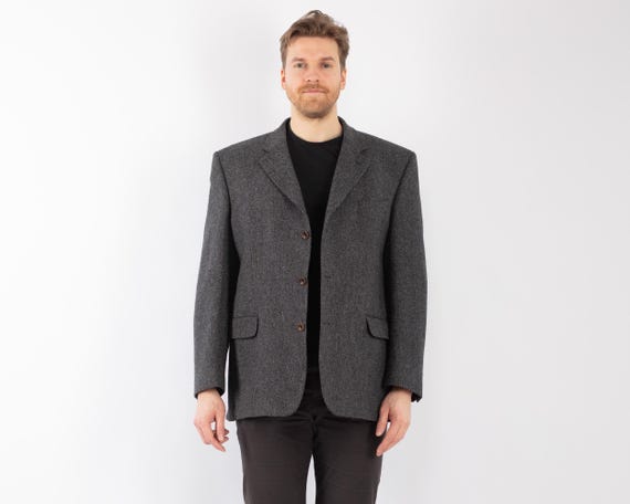 90s Vintage Gray Wool Blazer, Retro Sport Coat, Men's Size L/XL