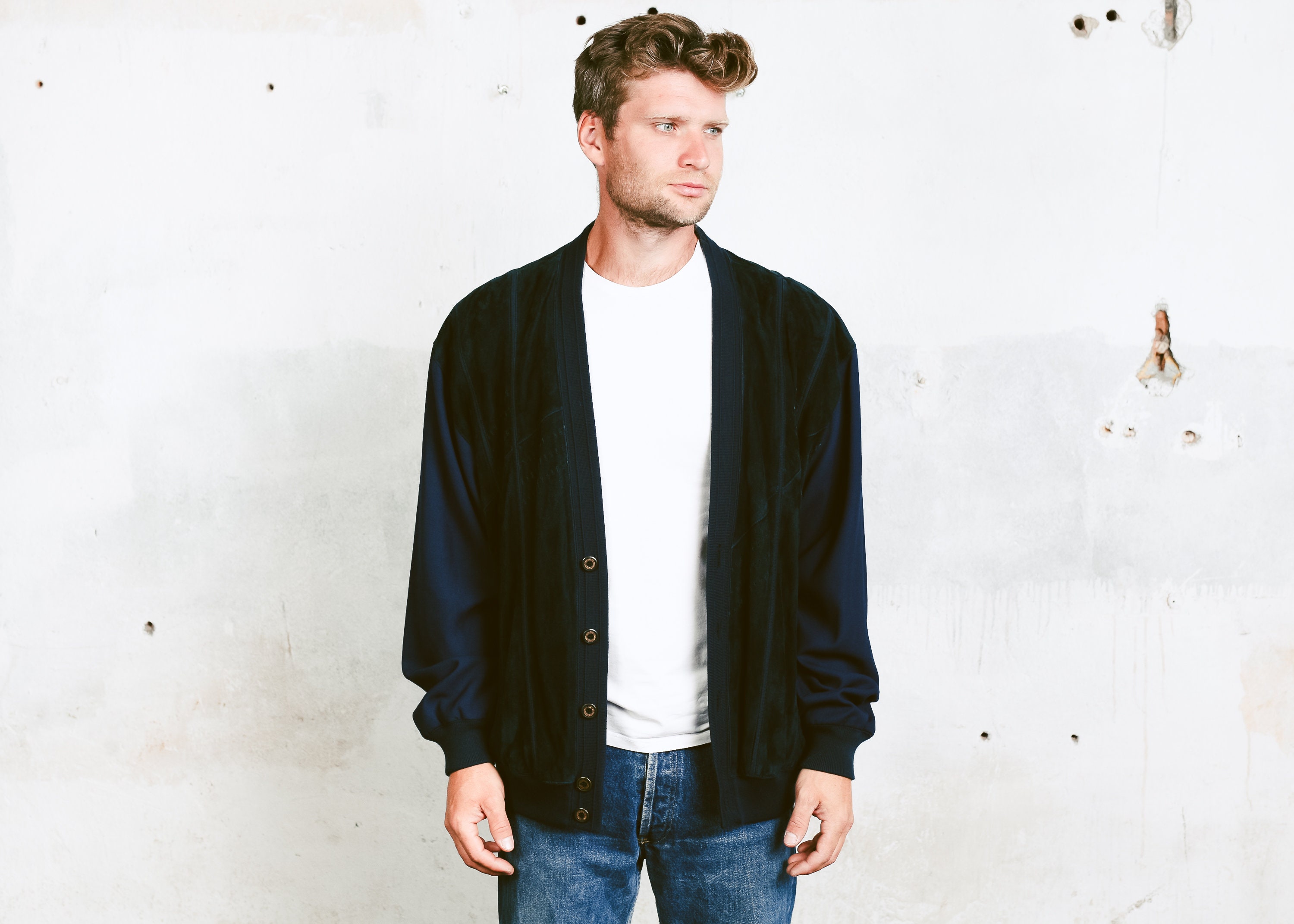 mens suede cardigan