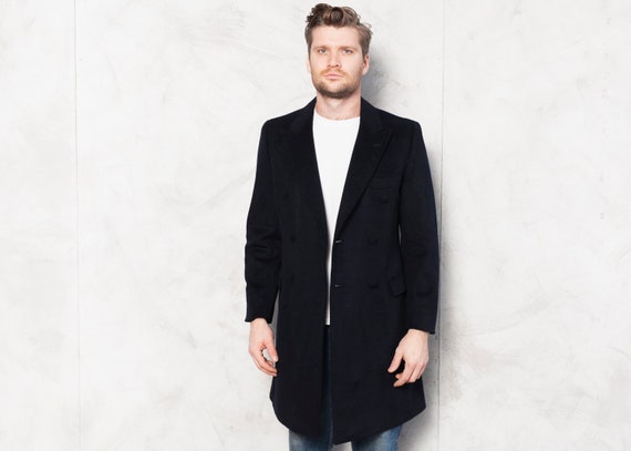zeetoo Mens Wool Trench Coat Winter Slim Fit Wool Jacket Long Peacoat Overcoat Blue-Black XX-Large