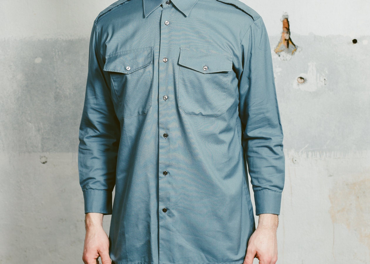 Grey Military Shirt . Mens ARMY Shirt Gray Vintage 1980s Casual Wear ...