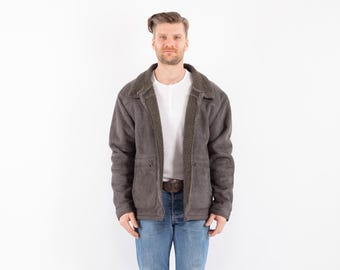 00s Vintage Gray Faux Shearling Rancher Jacket, Vegan Sherpa, Men's Size XL/XXL