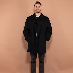 Men&#39;s Wool Coat 90s, Size XL Cashmere Wool Blend Coat In Blue, Vintage Wool Coat, Autumn Wool Coat, 90s Office Coat, Elegant Office Coat