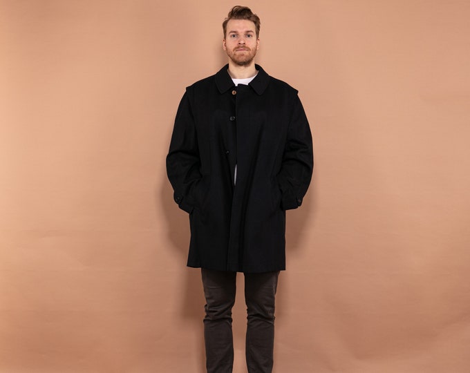 Men's Wool Coat 90s, Size XL Cashmere Wool Blend Coat In Blue, Vintage Wool Coat, Autumn Wool Coat, 90s Office Coat, Elegant Office Coat