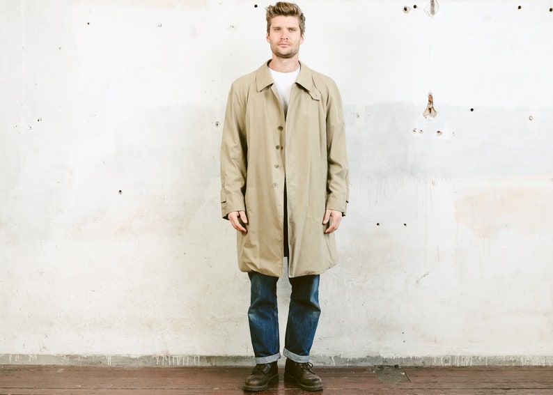 Vintage 90 Mac Coat .Men/'s Beige 90s Duster Coat Oversized Jacket Cotton Blend Long Coat Boyfriend Gift Autumn Coat size Extra Large XL