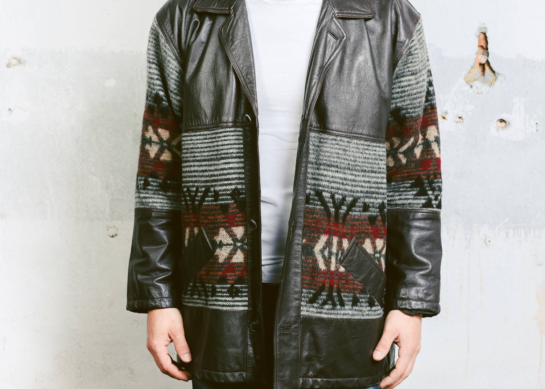 Men Aztec Fleece Coat . Southwestern Wool Jacket Dark Winter Outerwear ...