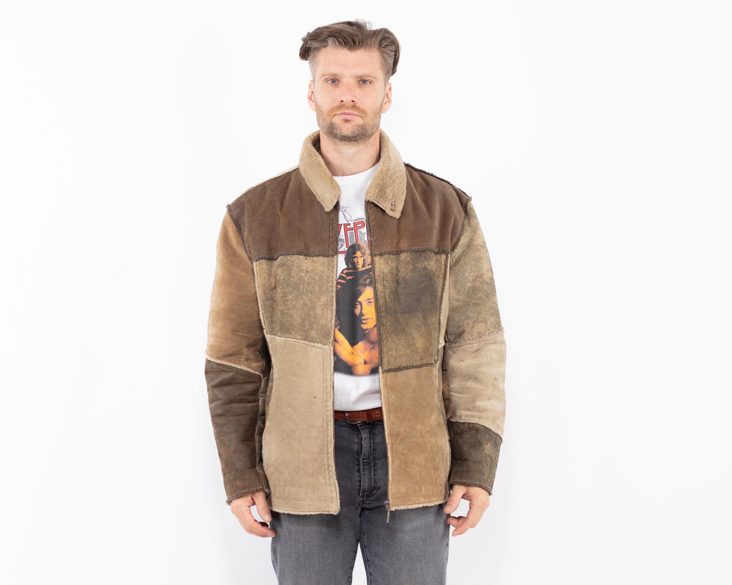 Veste En Daim Véritable Peau De Mouton Vintage - Taille L/42, Doublure Sherpa, Marron Années 90