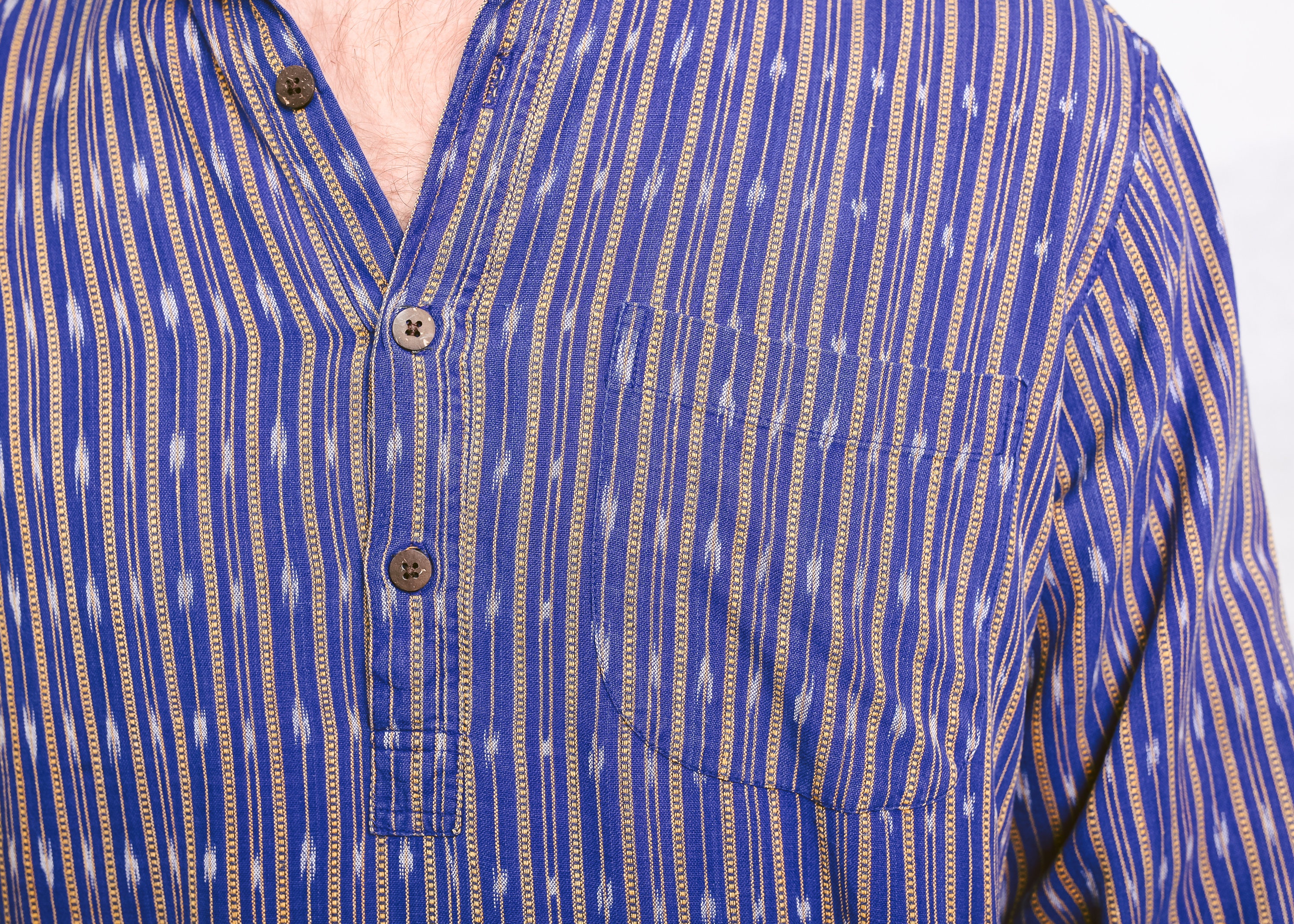 Patterned Band Collar Shirt . Vintage Men 90s Shirt Collarless Striped ...