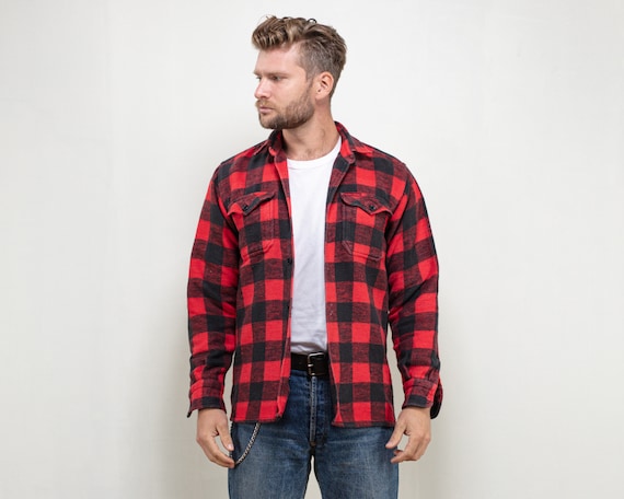 Plaid Work Shirt Men Cotton Vintage 80s 