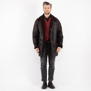 90&#39;s Brown Sheepskin Coat, Size XL Vintage Shearling Coat, Retro Leather Coat, Yellowstone Coat, Rugged Western Sheep Coat, Mens Clothing