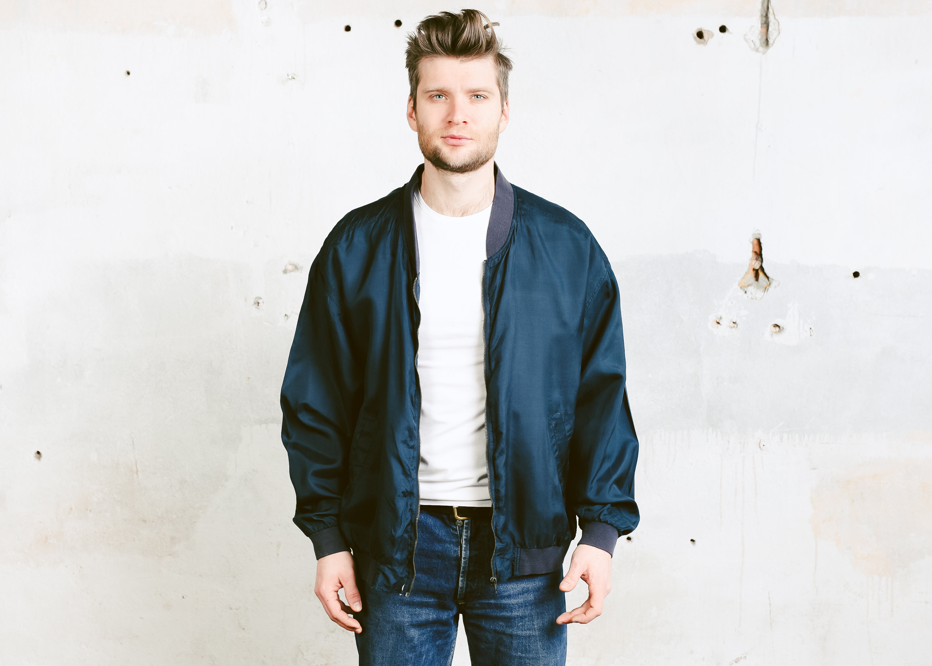 navy blue silk jacket