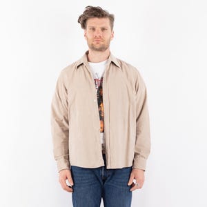 90&#39;s Beige Corduroy Shirt, Men&#39;s Size L Shirt, Cord Button Up, Grunge Wear, 90s Streetwear, Vintage Cord Long Shirt, Urban Streetwear