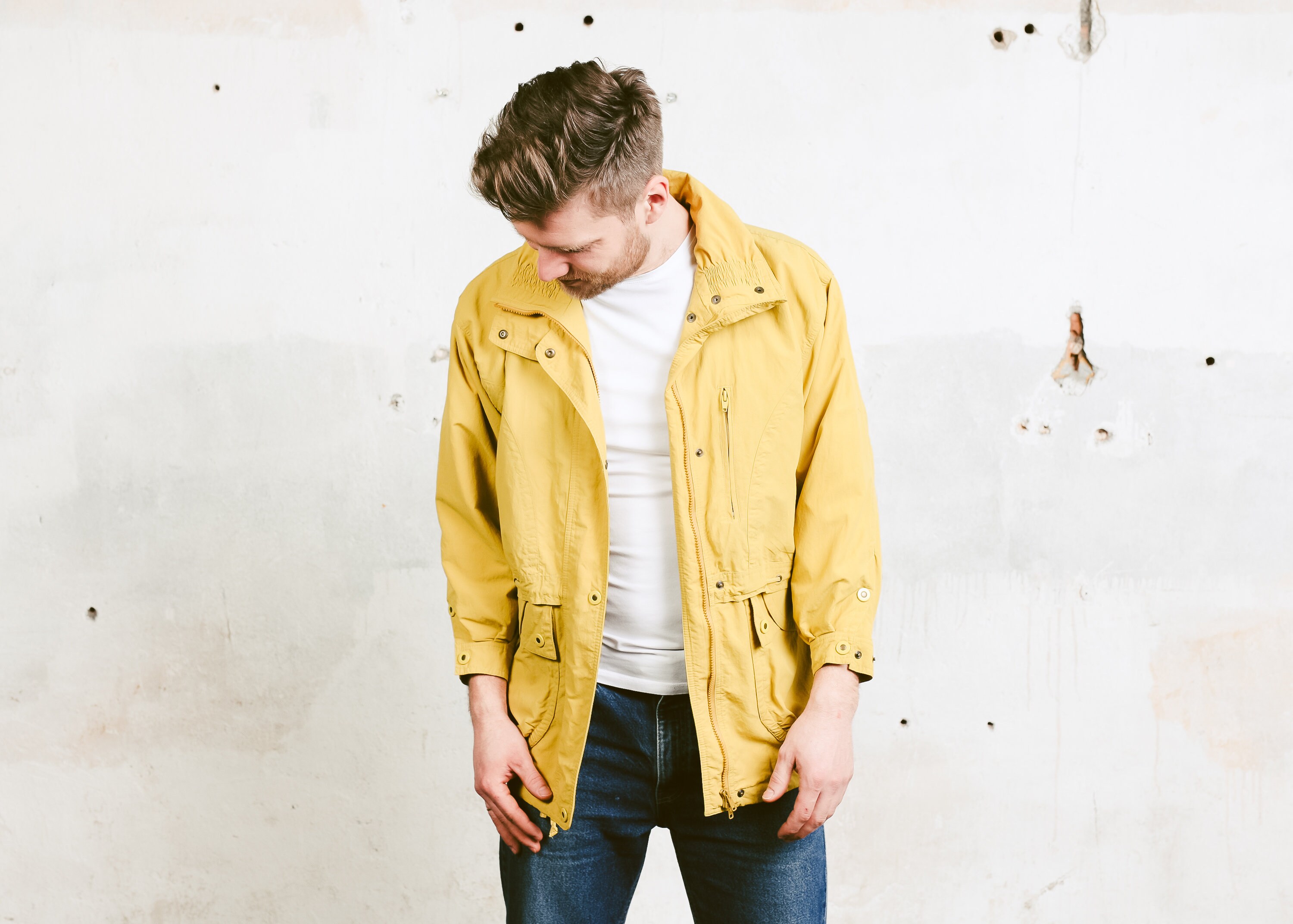 Vintage Yellow Parka Jacket . 90s Sailing Jacket 1990s Field Coat