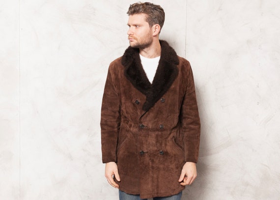 Suede Winter Coat 70s Sherpa Coat Vintage Dark Bro