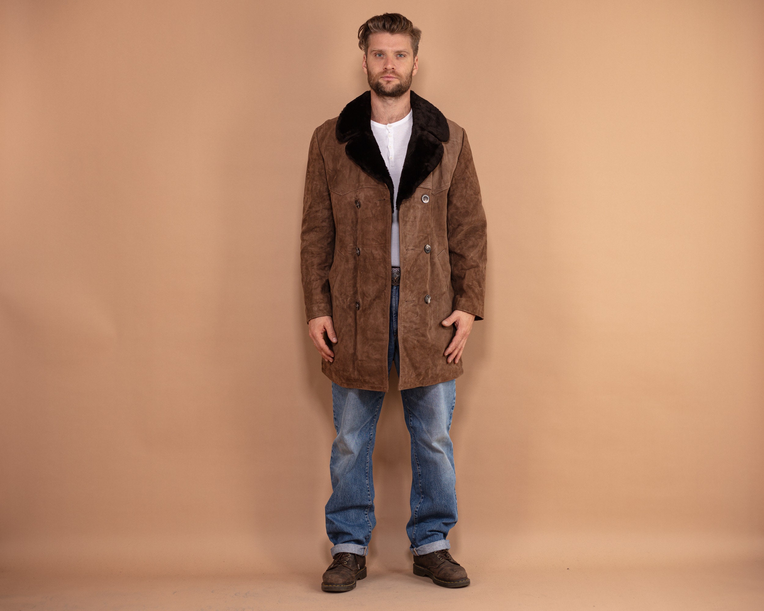 Brown suede sherpa jacket mens Clearance